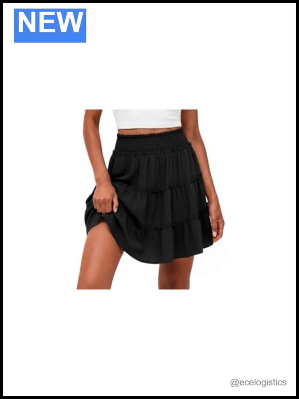 High Waisted Tiered Smocked Ruffle Mini Skirt, Flowy A-Line, 100% Polyester, 2